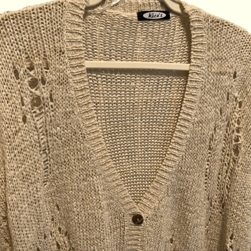 Kieu's Beige Oversized Open Knit Cardigan Button Front Lightweight S - Picture 4 of 9
